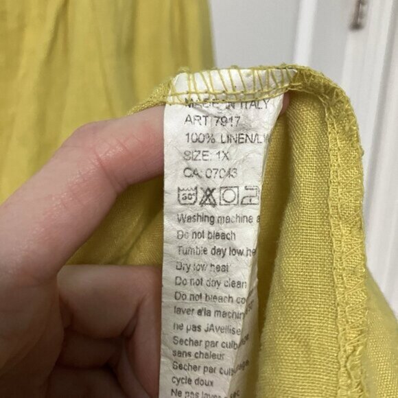 Lea Rigoli Linen Cardigan Womens 1x Chartreuse Yellow Open Front Waterfall - Picture 3 of 8